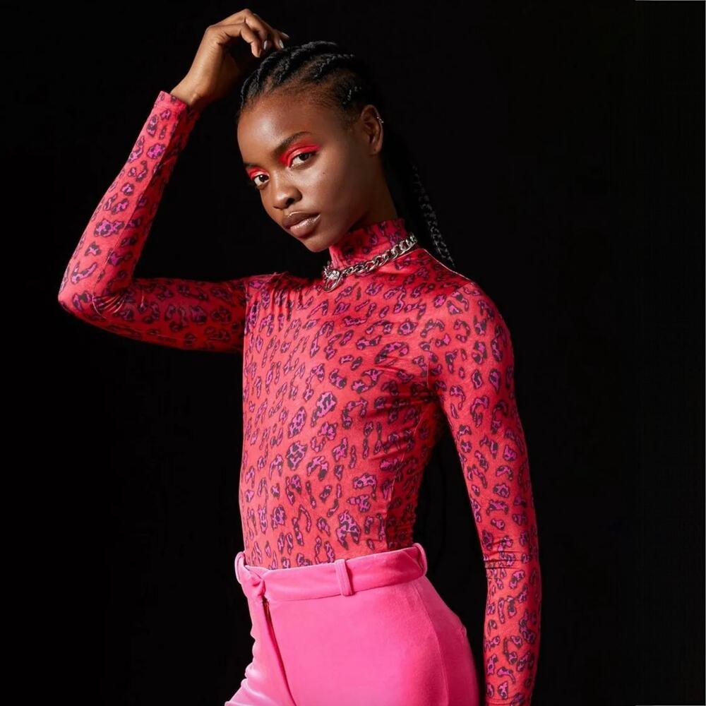 Topshop x Halpern Cheetah Bodysuit - Pink - Animal Print - Size 4